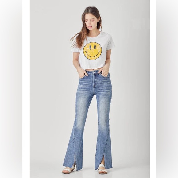 Risen High Rise Twisted Hem Flare Jeans - Picture 6 of 10